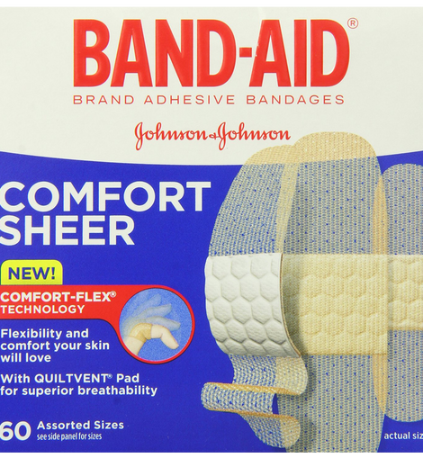 Band-Aid Brand Adhesive Bandages Sheer Strips Assorted 60 Count